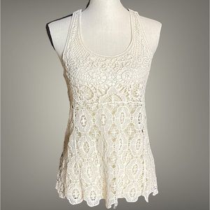 LC Lauren Conrad Crochet Open Knit T-back Tank Top Size XS Cream Boho Festival